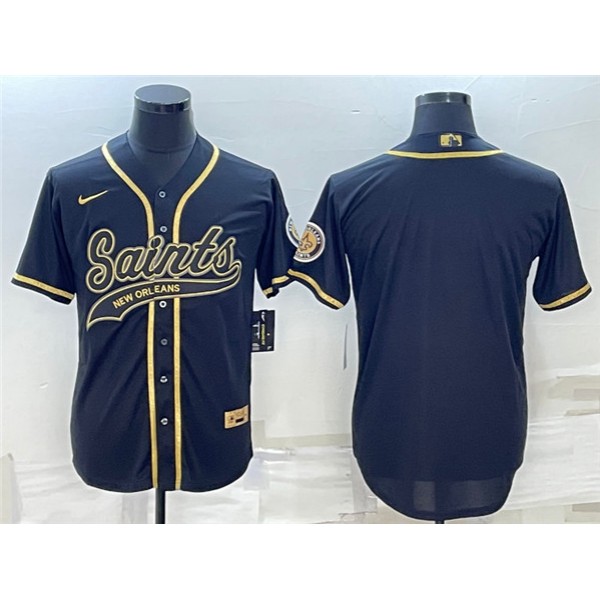 New Orleans Saints Blank Black Gold With Patch Cool Base Stitched Jersey