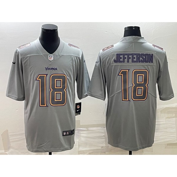 Minnesota Vikings #18 Justin Jefferson Gray Atmosphere Fashion Stitched Jersey