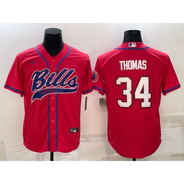 Buffalo Bills #34 Thurman Thomas Red With Patch Cool Base Stitched Jersey