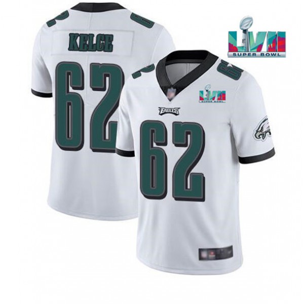Philadelphia Eagles #62 Jason Kelce White Super Bowl LVII Patch Vapor Untouchable Limited Stitched Jersey