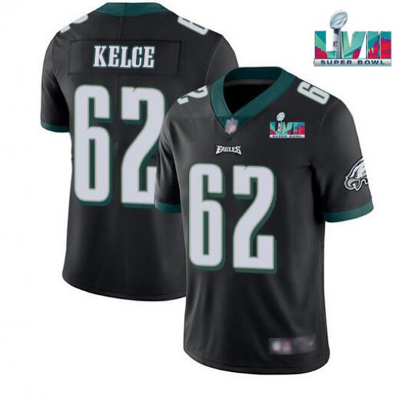 Philadelphia Eagles #62 Jason Kelce Black Super Bowl LVII Patch Vapor Untouchable Limited Stitched Jersey
