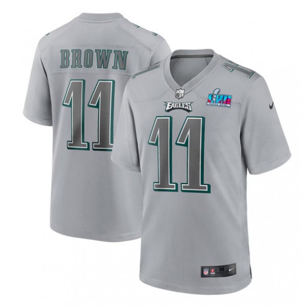 Philadelphia Eagles #11 A.J. Brown Gray Super Bowl LVII Patch Atmosphere Fashion Stitched Game Jersey