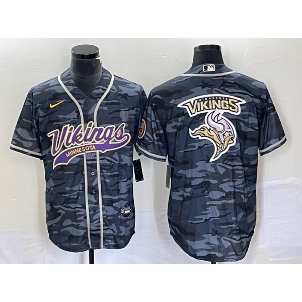 Minnesota Vikings Gray Camo Team Big Logo Cool Base Stitched Jersey
