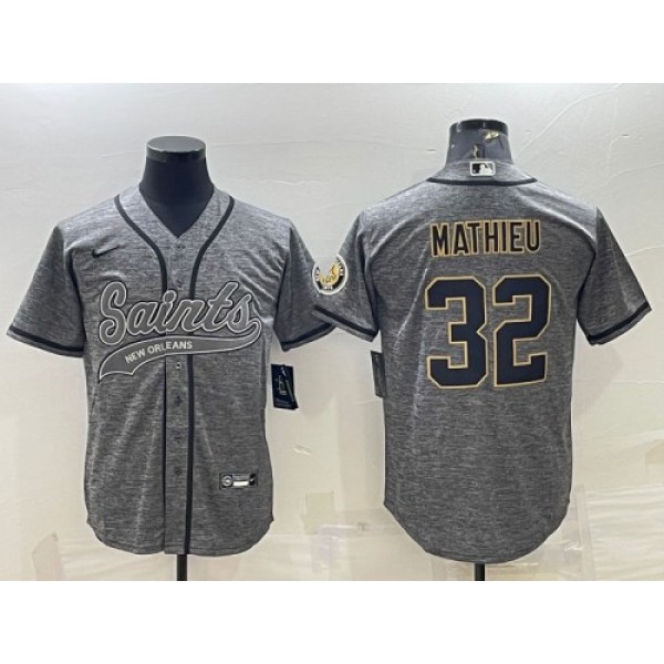 New Orleans Saints #32 Tyrann Mathieu Gray With Patch Cool Base Stitched Jersey