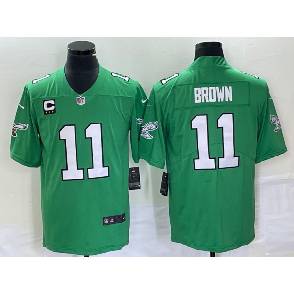 Philadelphia Eagles #11 A. J. Brown Green With C Patch Stitched Jersey
