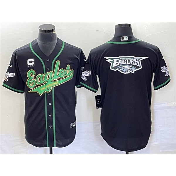 Philadelphia Eagles Black Team Big Logo With C Patch Cool Base Stitched Jersey