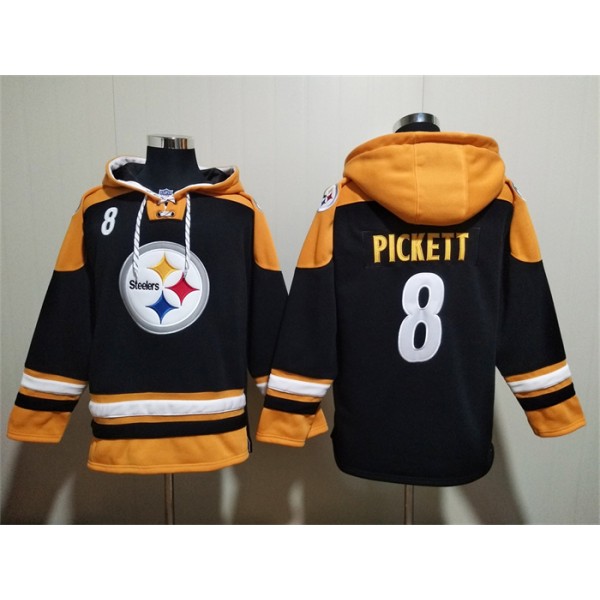 Pittsburgh Steelers #8 Kenny Pickett Black Ageless Must-Have Lace-Up Pullover Hoodie