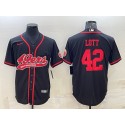 San Francisco 49ers #42 Ronnie Lott Black With Patch Cool Base Stitched Jersey
