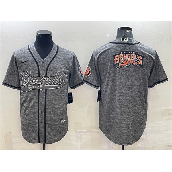 Cincinnati Bengals Gray Team Big Logo With Patch Cool Base Stitched Jersey