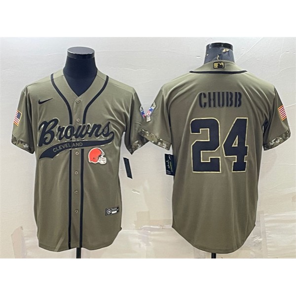 Cleveland Browns #24 Nick Chubb Olive 2022 Salute To Service Cool Base Stitched Jersey