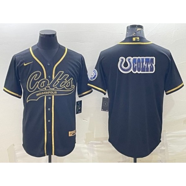 Indianapolis Colts Black Gold Team Big Logo With Patch Cool Base Stitched Jersey