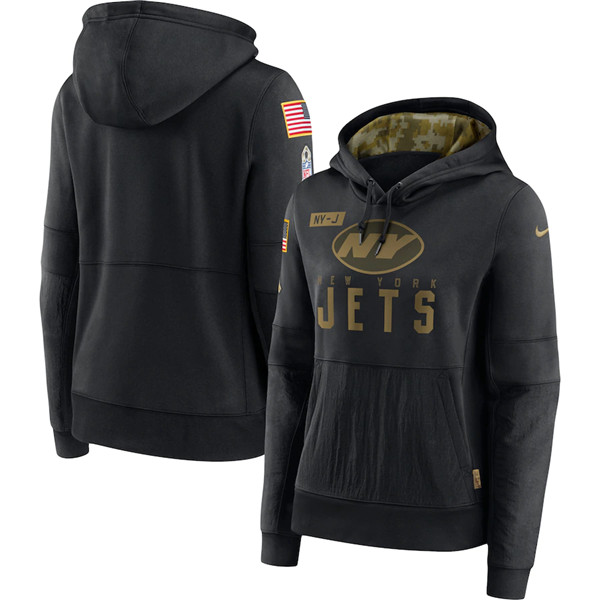 Women's New York Jets 2020 Black Salute To Service Sideline Performance Pullover NFL Hoodie (Run Small)