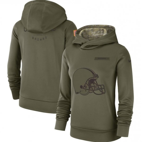Women's Cleveland Browns Olive Salute To Service Team Logo Performance Pullover NFL Hoodie