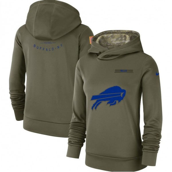 Women's Buffalo  Bills Olive Salute to Service Team Logo Performance Pullover NFL Hoodie