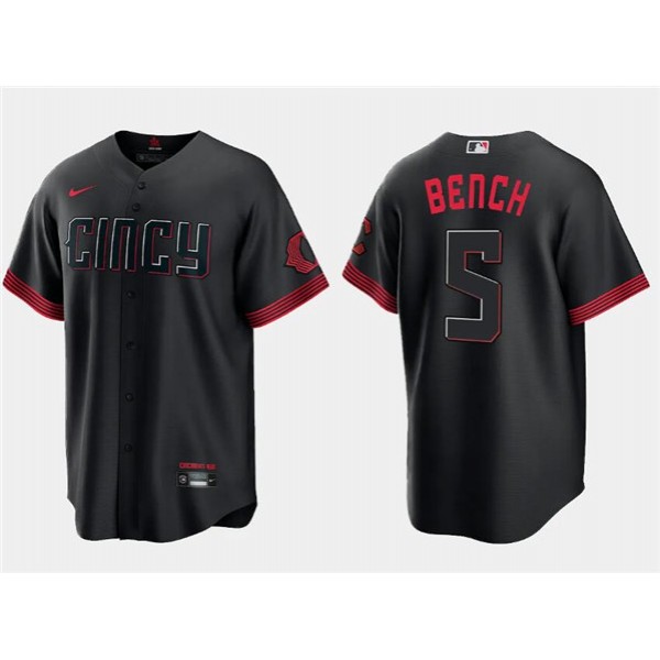 Cincinnati Reds #5 Johnny Bench Black 2023 City Connect Cool Base Stitched Jersey