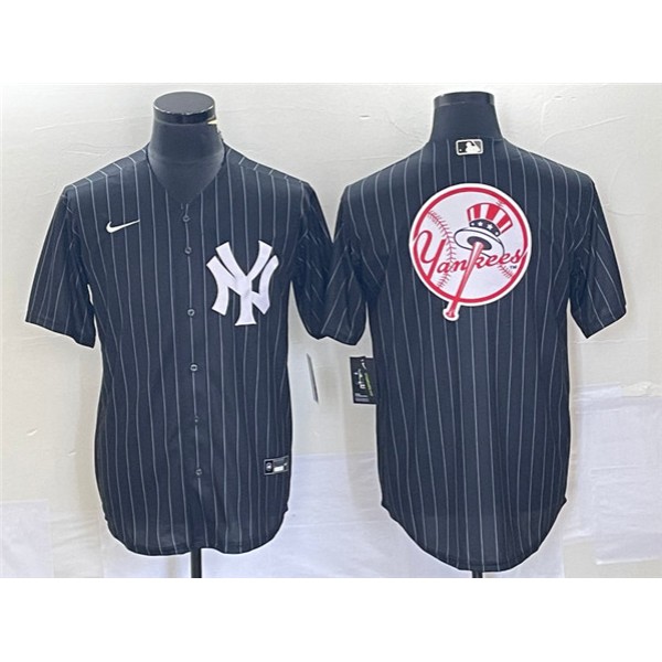 New York Yankees Black Team Big Logo With Patch Cool Base Stitched Jersey
