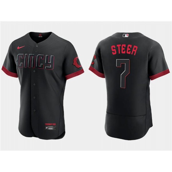 Cincinnati Reds #7 Spencer Steer Black 2023 City Connect Flex Base Stitched Jersey