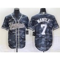 New York Yankees #7 Mickey Mantle Gray Camo With Patch Cool Base Stitched Jersey