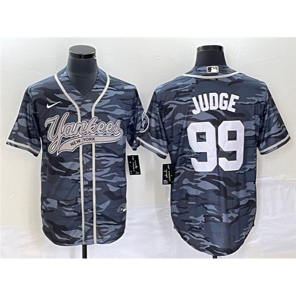 New York Yankees #99 Aaron Judge Gray Camo With Patch Cool Base Stitched Jersey