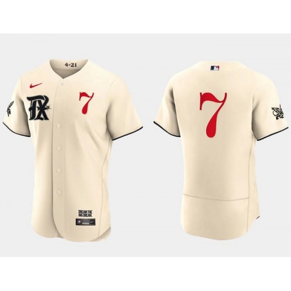 Texas Rangers #7 Ivan Rodriguez Cream 2023 City Connect Flex Base Stitched Jersey