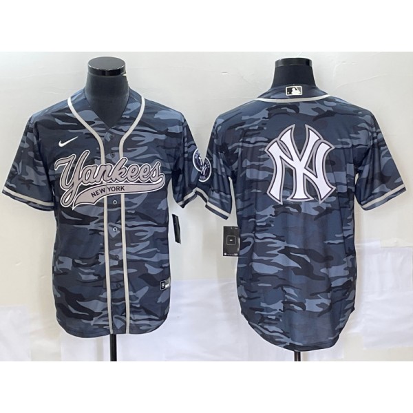 New York Yankees Gray Camo Team Big Logo With Patch Cool Base Stitched Jersey