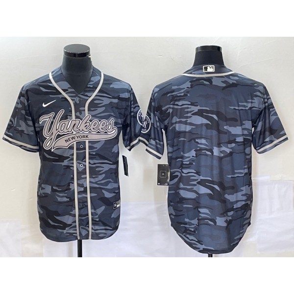 New York Yankees Blank Gray Camo With Patch Cool Base Stitched Jersey