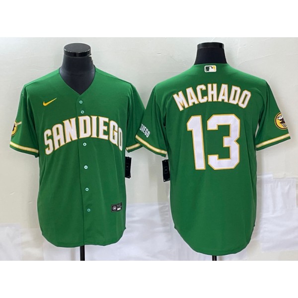 San Diego Padres #13 Manny Machado Green Cool Base Stitched Jersey