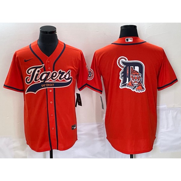 Detroit Tigers Orange Team Big Logo Cool Base Stitched Jersey