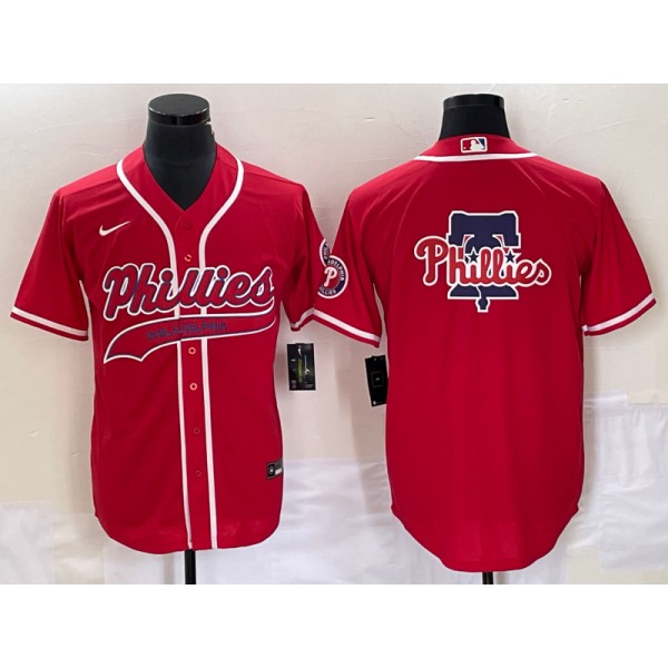 Philadelphia Phillies Red Team Big Logo Cool Base Stitched Jersey