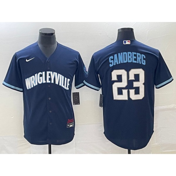 Chicago Cubs #23 Ryne Sandberg Navy City Connect Cool Base Stitched Jersey