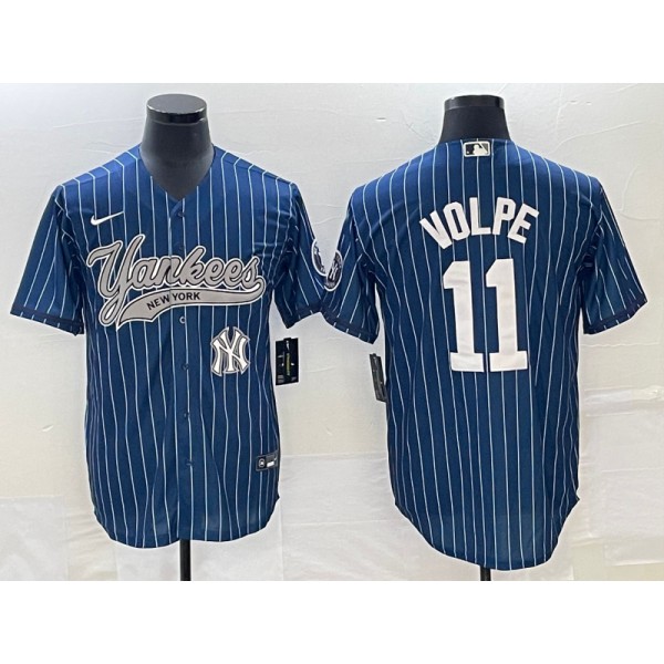 New York Yankees #11 Anthony Volpe Navy With Patch Cool Base Stitched Jersey