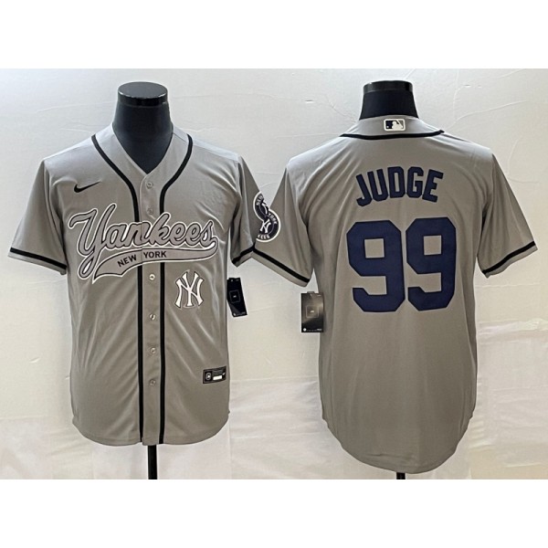 New York Yankees #99 Aaron Judge Gray With Patch Cool Base Stitched Jersey