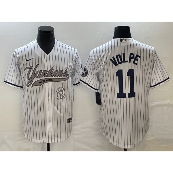New York Yankees #11 Anthony Volpe White With Patch Cool Base Stitched Jersey