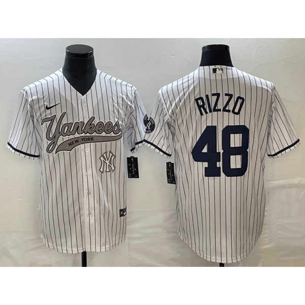 New York Yankees #48 Anthony Rizzo White With Patch Cool Base Stitched Jersey