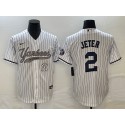 New York Yankees #2 Derek Jeter White With Patch Cool Base Stitched Jersey