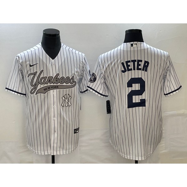 New York Yankees #2 Derek Jeter White With Patch Cool Base Stitched Jersey
