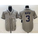 New York Yankees #3 Babe Ruth Gray With Patch Cool Base Stitched Jersey