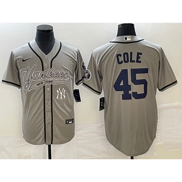 New York Yankees #45 Gerrit Cole Gray With Patch Cool Base Stitched Jersey