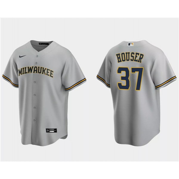 Milwaukee Brewers #37 Adrian Houser Gray Cool Base Stitched Jersey