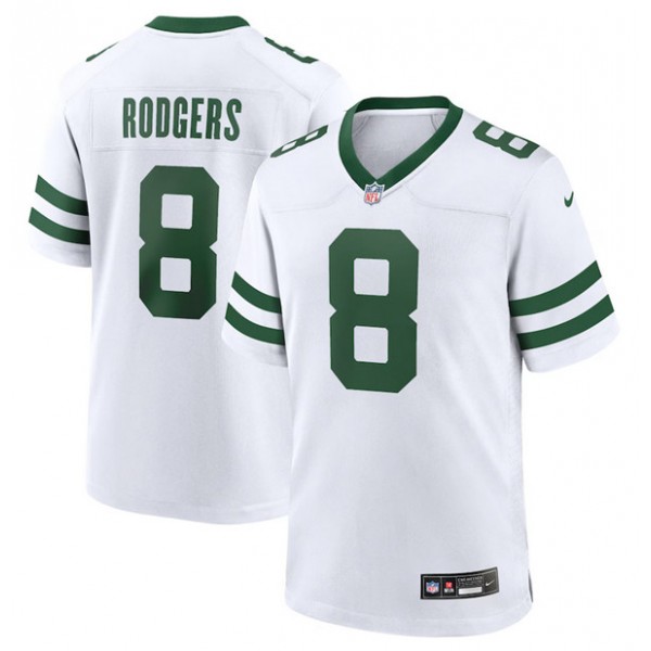 New York Jets #8 Aaron Rodgers White Throwback Stitched Game Jersey