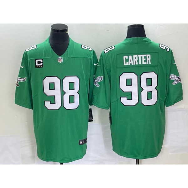 Philadelphia Eagles #98 Jalen Carter Green Vapor Limited With C Patch Stitched Jersey
