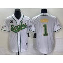 Philadelphia Eagles #1 Jalen Hurts White Gold With C Patch Cool Base Stitched Jersey