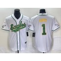 Philadelphia Eagles #1 Jalen Hurts White Gold Cool Base Stitched Jersey