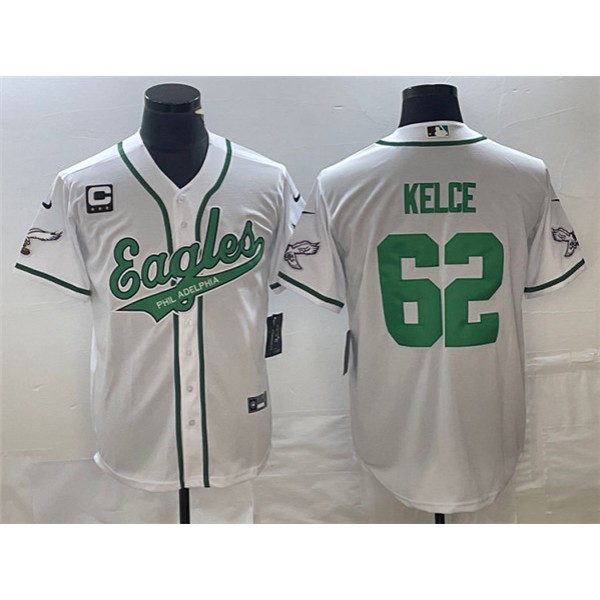 Philadelphia Eagles #62 Jason Kelce White With C Patch Cool Base Stitched Jersey