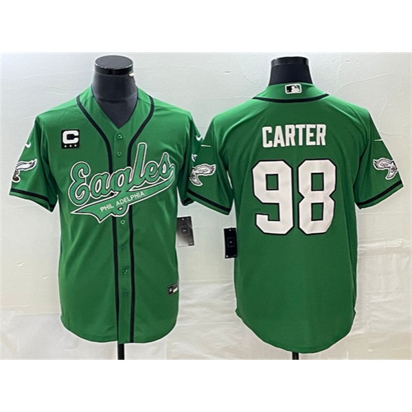 Philadelphia Eagles #98 Jalen Carter Green With C Patch Cool Base Stitched Jersey