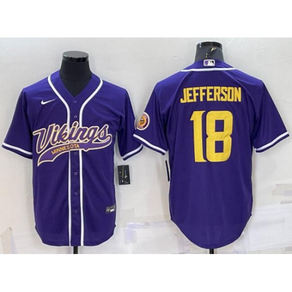 Minnesota Vikings Custom Purple Gold With Patch Cool Base Stitched Jersey