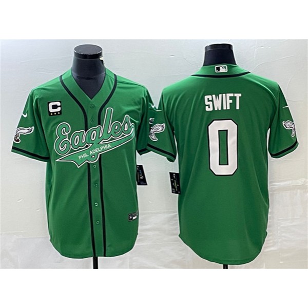 Philadelphia Eagles #0 D’andre Swift Green With C Patch Cool Base Stitched Jersey