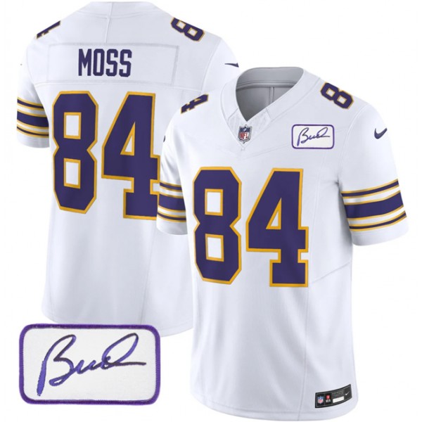 Minnesota Vikings #84 Randy Moss White 2023 F.U.S.E. Bud Grant Patch Limited Stitched Jersey