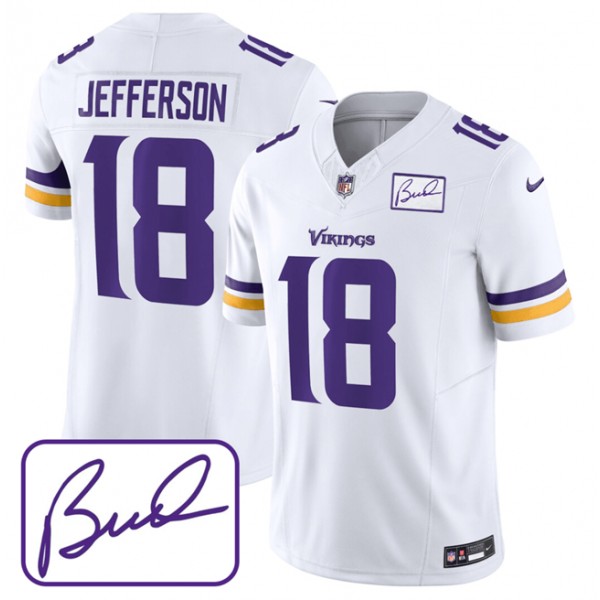 Minnesota Vikings #18 Justin Jefferson White 2023 F.U.S.E. Bud Grant Patch Limited Stitched Jersey