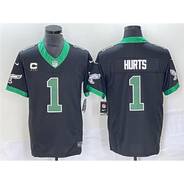Philadelphia Eagles #1 Jalen Hurts Black 2023 F.U.S.E. Vapor Untouchable With C Patch Stitched Jersey